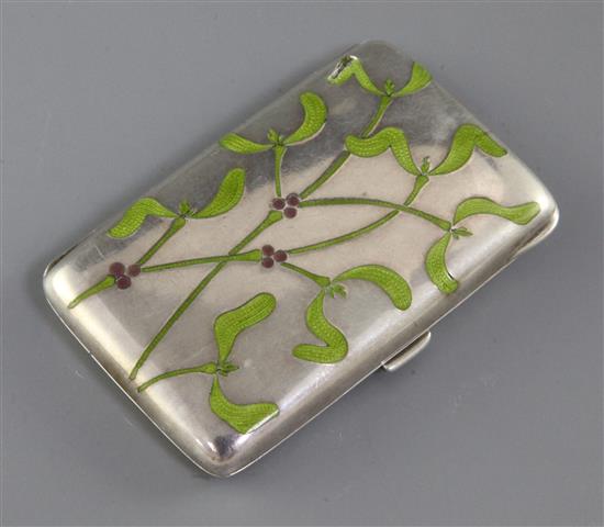 An early 20th century German Kuppenheim 900 standard silver and enamel cigarette case, 82mm.